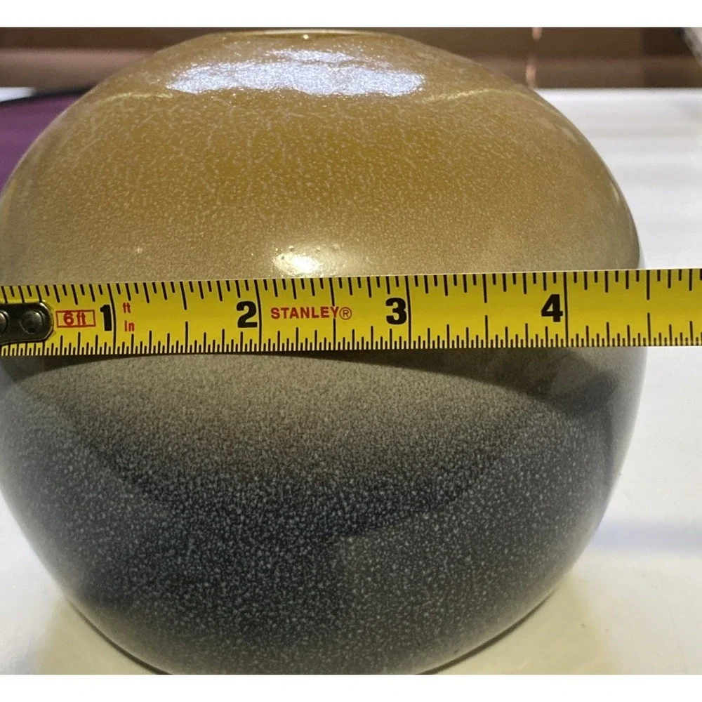 Modern‎ Ceramic Orb Bud Vase Ombre Yellow Blue Speckled Glaze Round 5 Inch